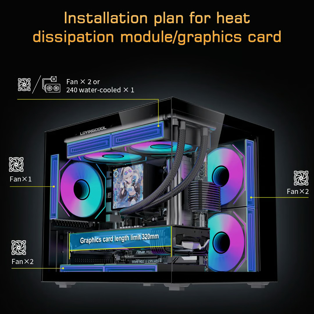 LOVINGCOOL ARGB GAMING PC MATX CASE – TEMPERED GLASS with 3 FANS