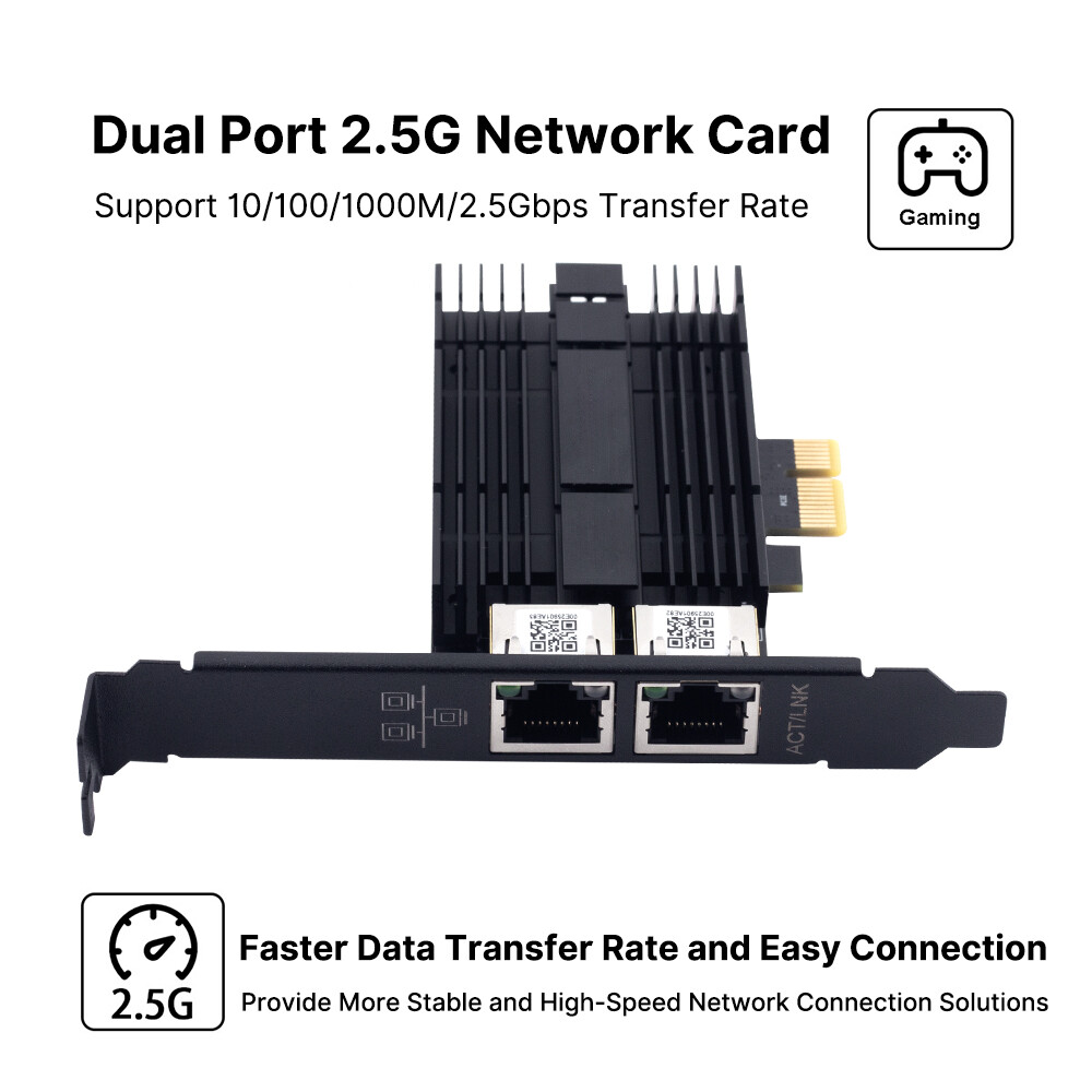 Dual Port 2.5G Gigabit LAN Gaming Card Network Card Intel I225 PCI-E x1 RJ45 NIC