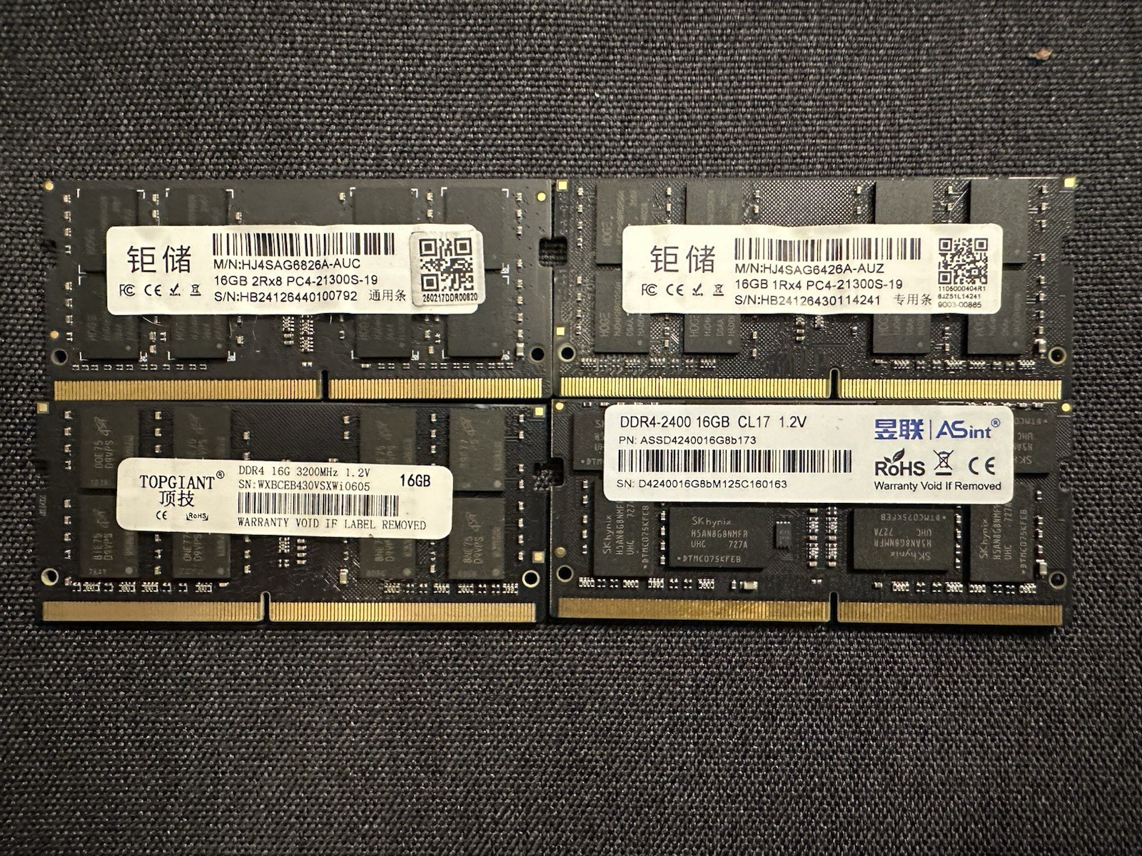 LOT OF 4 PIECES 16 GB LAPTOP MEMORIES