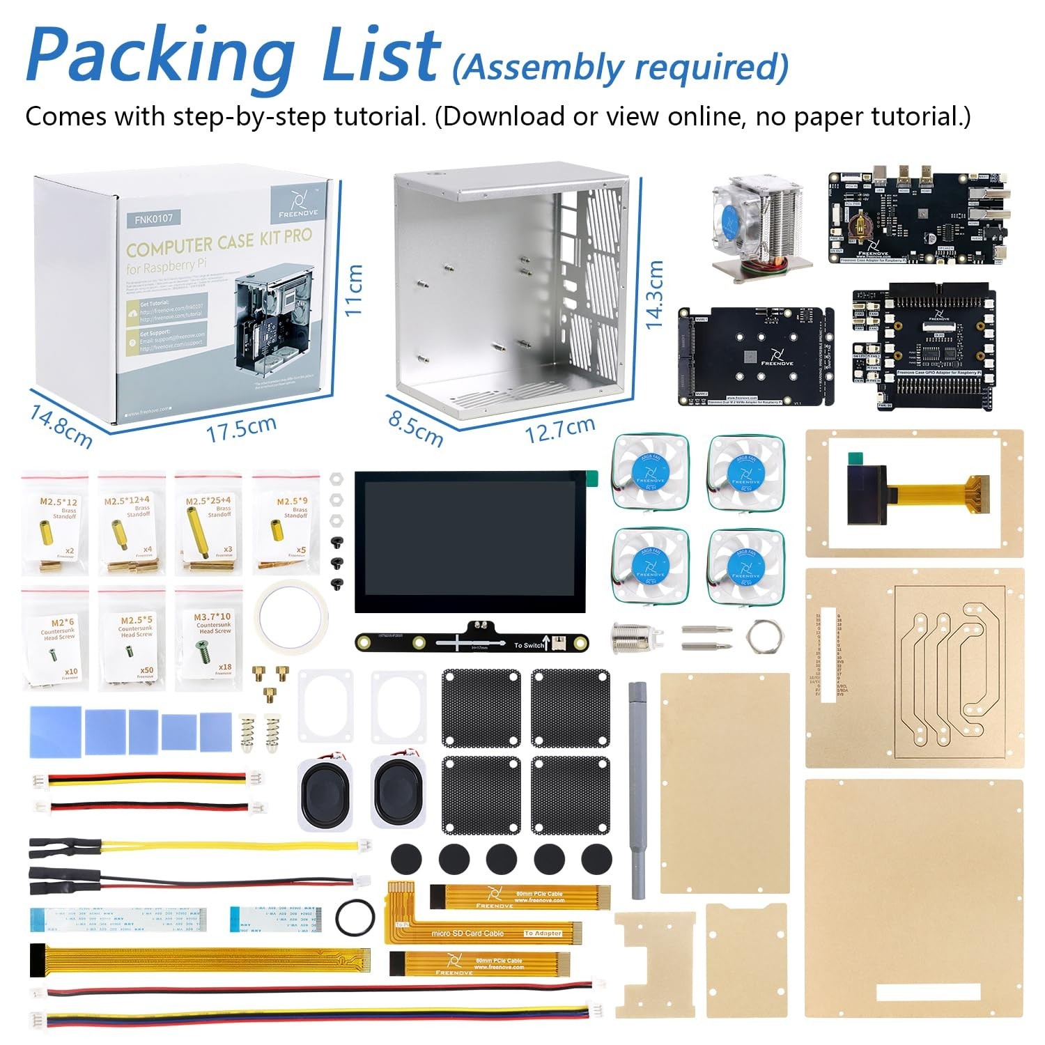Raspberry Pi 5 Case Kit with Dual M.2 NVMe Slots, ARGB Fans, Touchscreen & Speak