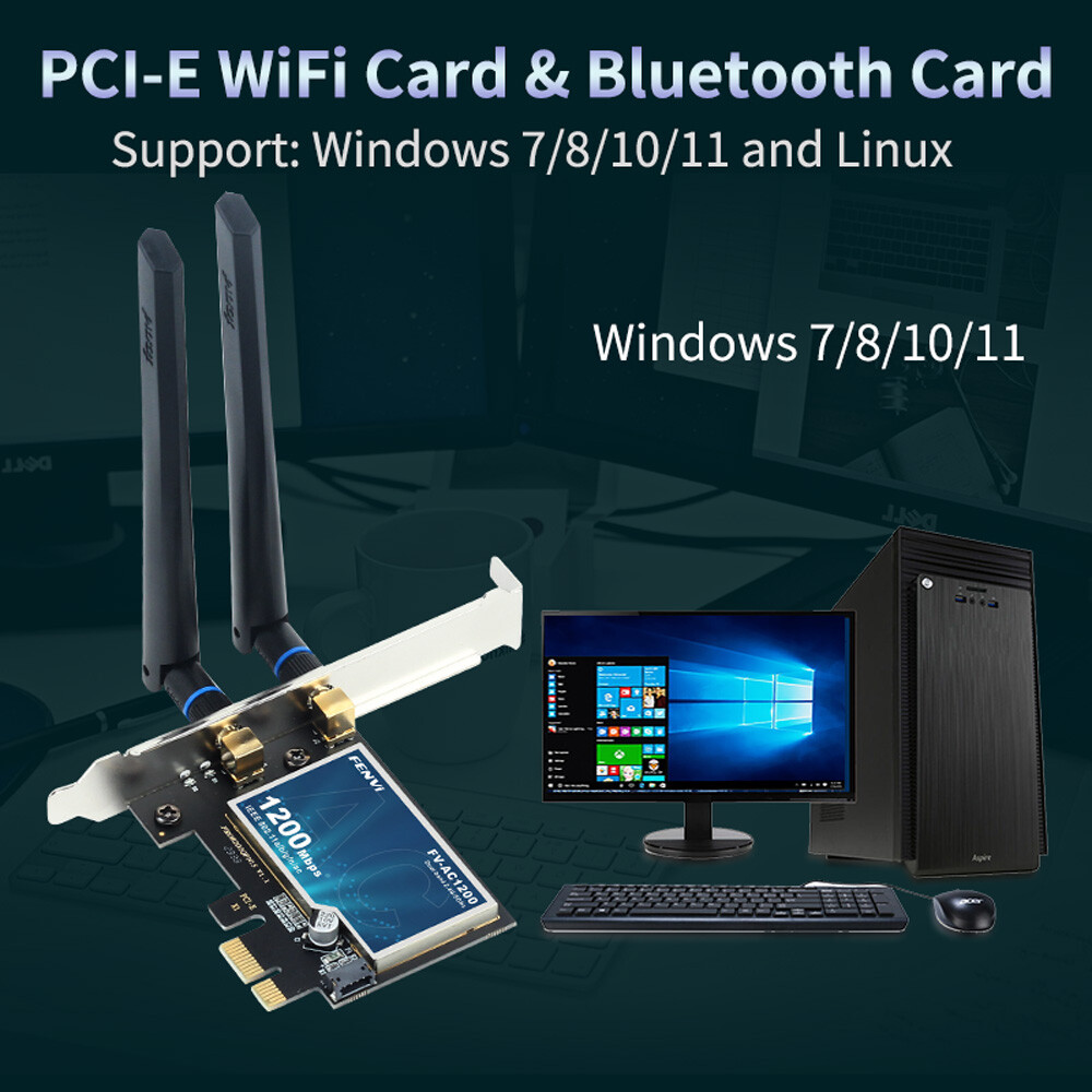 FV-AC1200 Dual Band PCIE WiFi Adapter Desktop PC Wireless Network Bluetooth Card