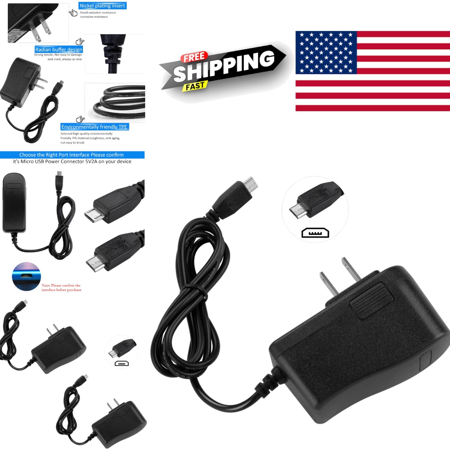 Safe and Reliable 5V 2A Micro USB Power Supply with Short Circuit Protection