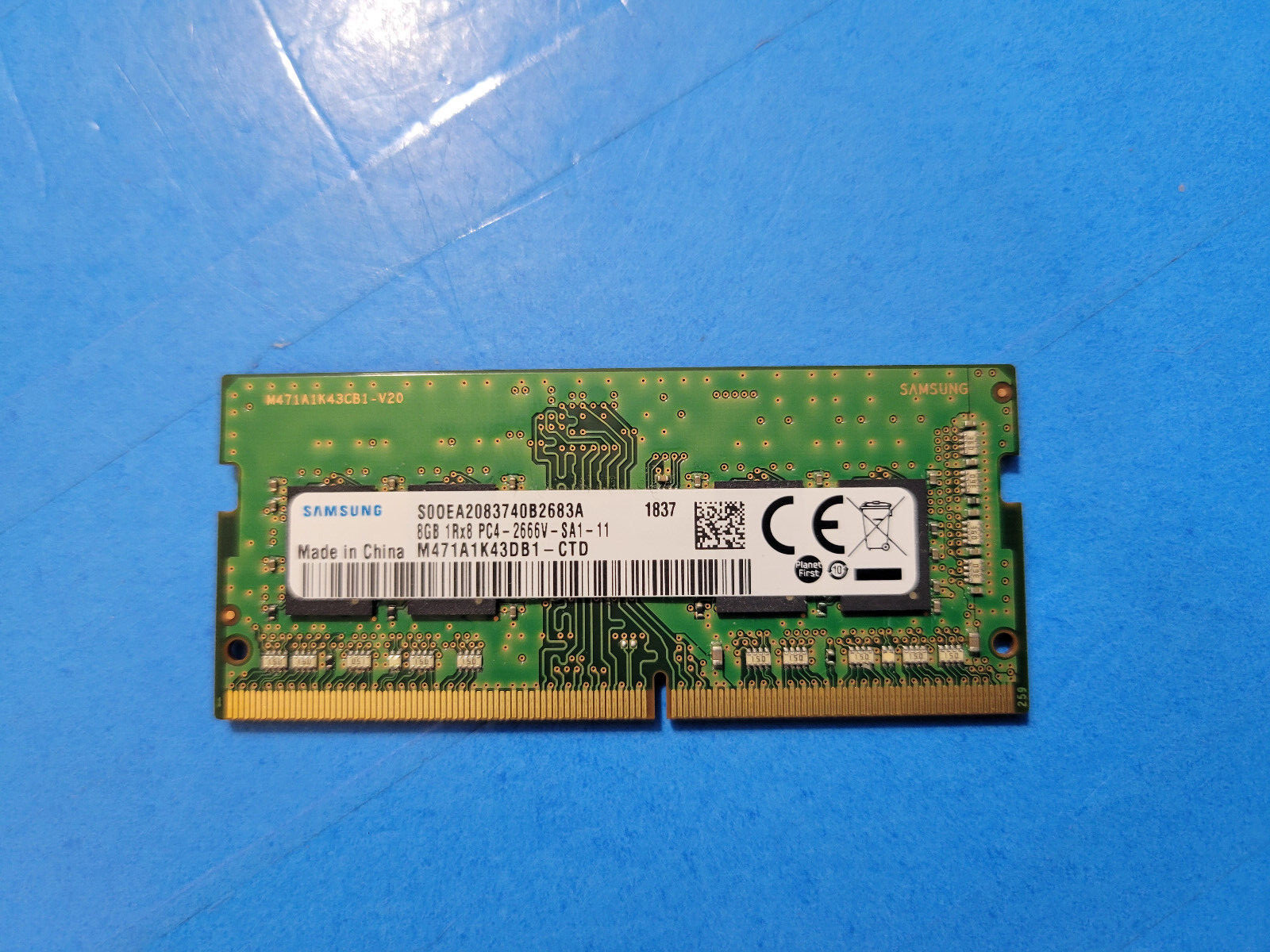SAMSUNG 8GB 1RX8 PC4-2666V-SA1-11-M471A1K43CB1-CTD-LAPTOP MEMORY