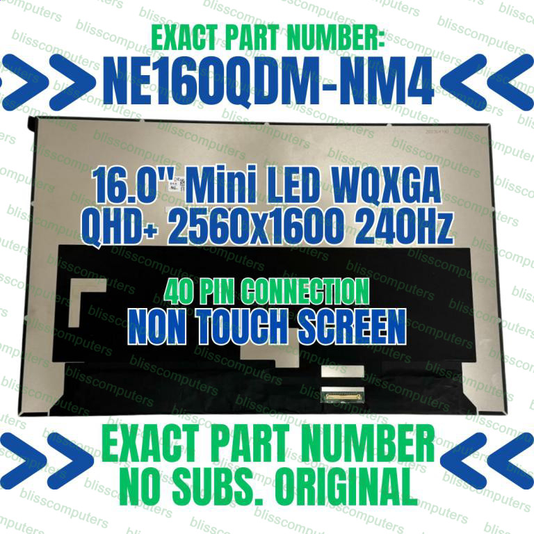 BOE 16.0″ LCD Panel WQXGA 2560×1600 240Hz 40 Pin Non Touch NE160QDM-NM4