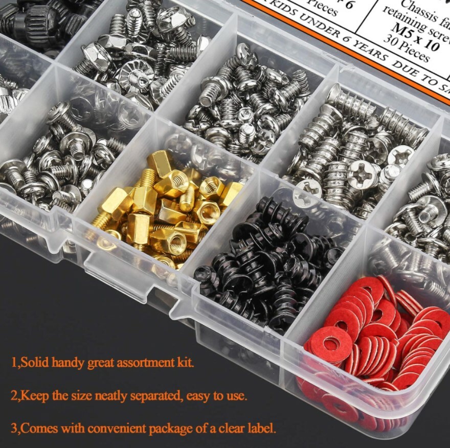 PC Computer Screws Standoffs Set Kit 360 Pieces Hard Drive Motherboard Case Fan