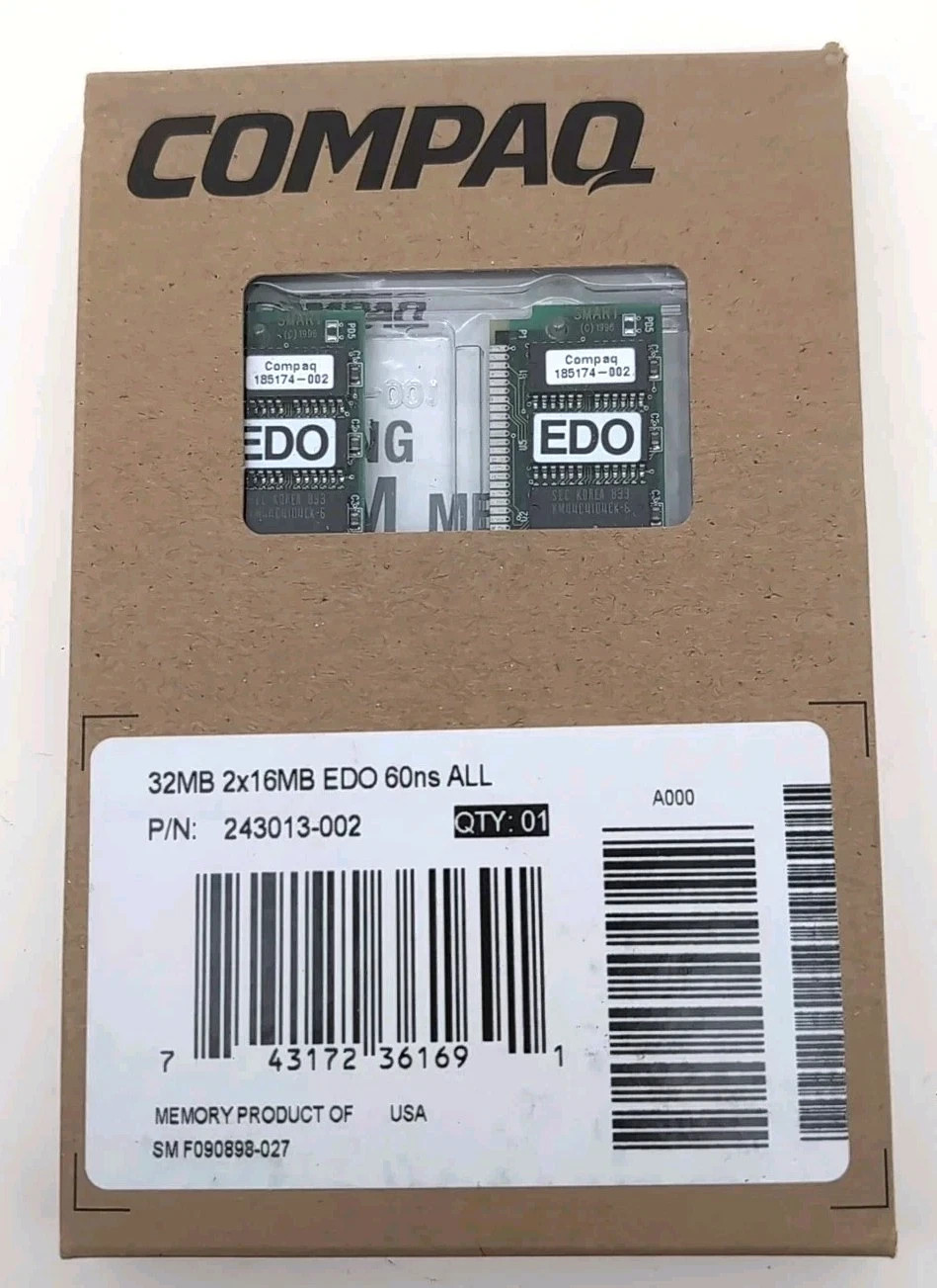 Compaq 243013-002 32MB RAM Kit 2x16MB 72-Pin 60ns EDO SIMM Memory NOS Sealed
