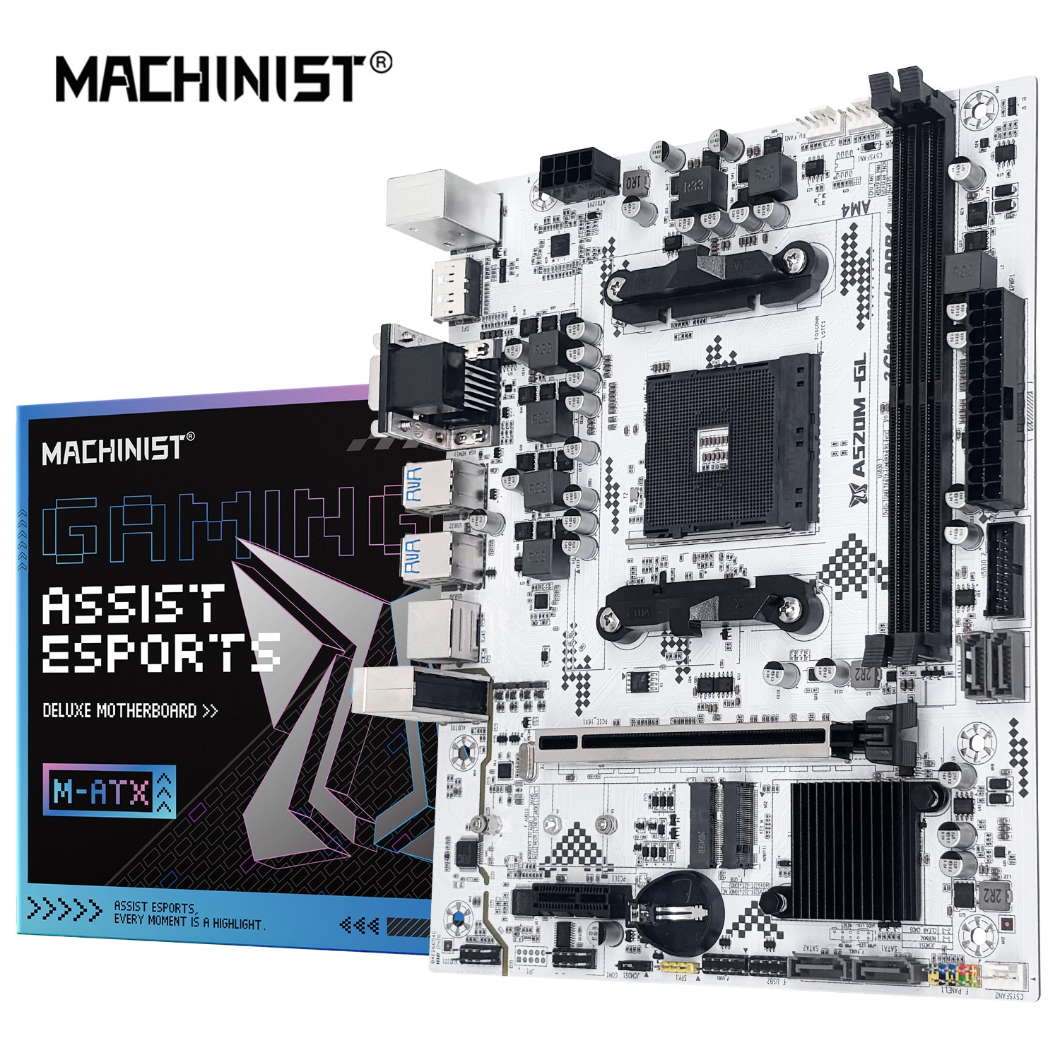 MACHINIST AM4 A520M-GL M-ATX DDR4 White Motherboard WIFI M.2 AMD A520 SATA 3.0