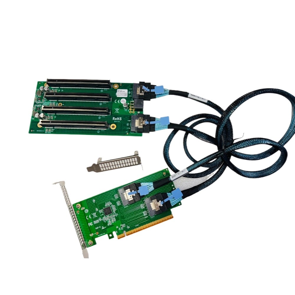 Built-in 2Port 2*SFF-8654 SlimSAS To 4 PCIe x16 X4X4X4X4 Slot Adapter + 2*Cable
