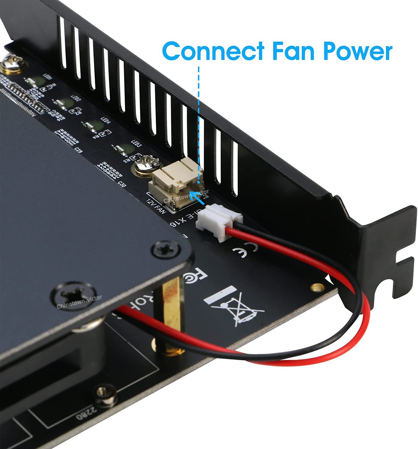 Quad M.2 NVME SSD to PCI-E 4.0 X16 Adapter Card w/Fan,PCI-e Bifurcation Required