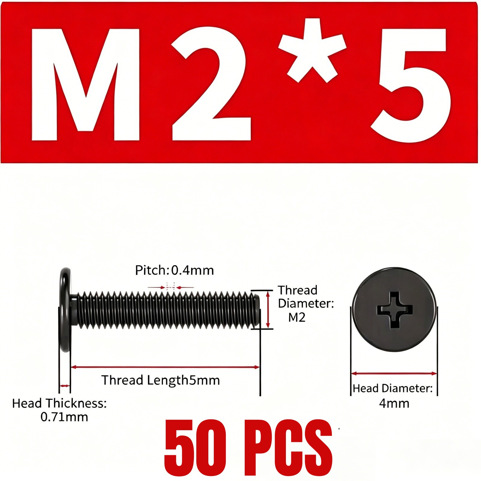 50×M2 x 5mm New Black Phillip Wafer Flat Head Machine Screw Bolt Laptop Notebook