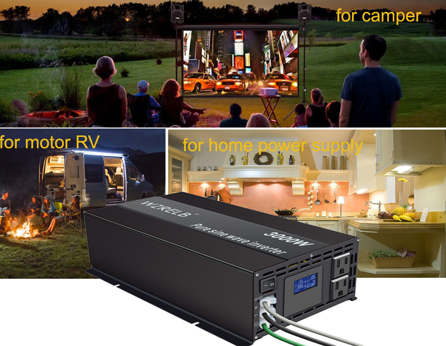 3000W Power Inverter Pure Sine Wave 12V 110V 120V Car Truck Motor RV Solar Camp