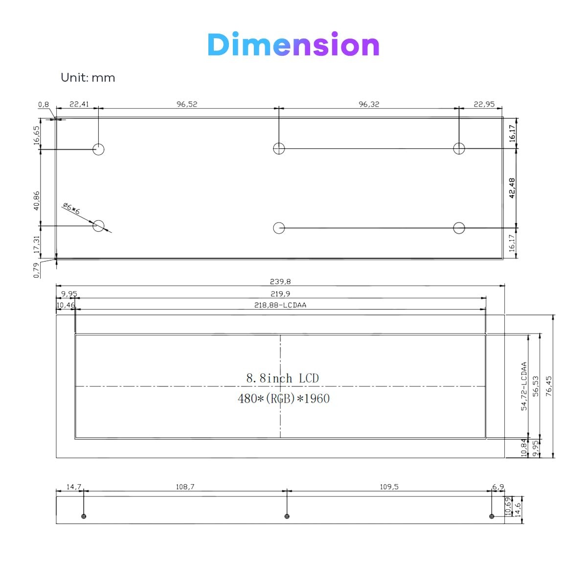8.8 Inch Touchscreen Computer Secondary Screen 1920×480 FHD IPS LCD Display f…