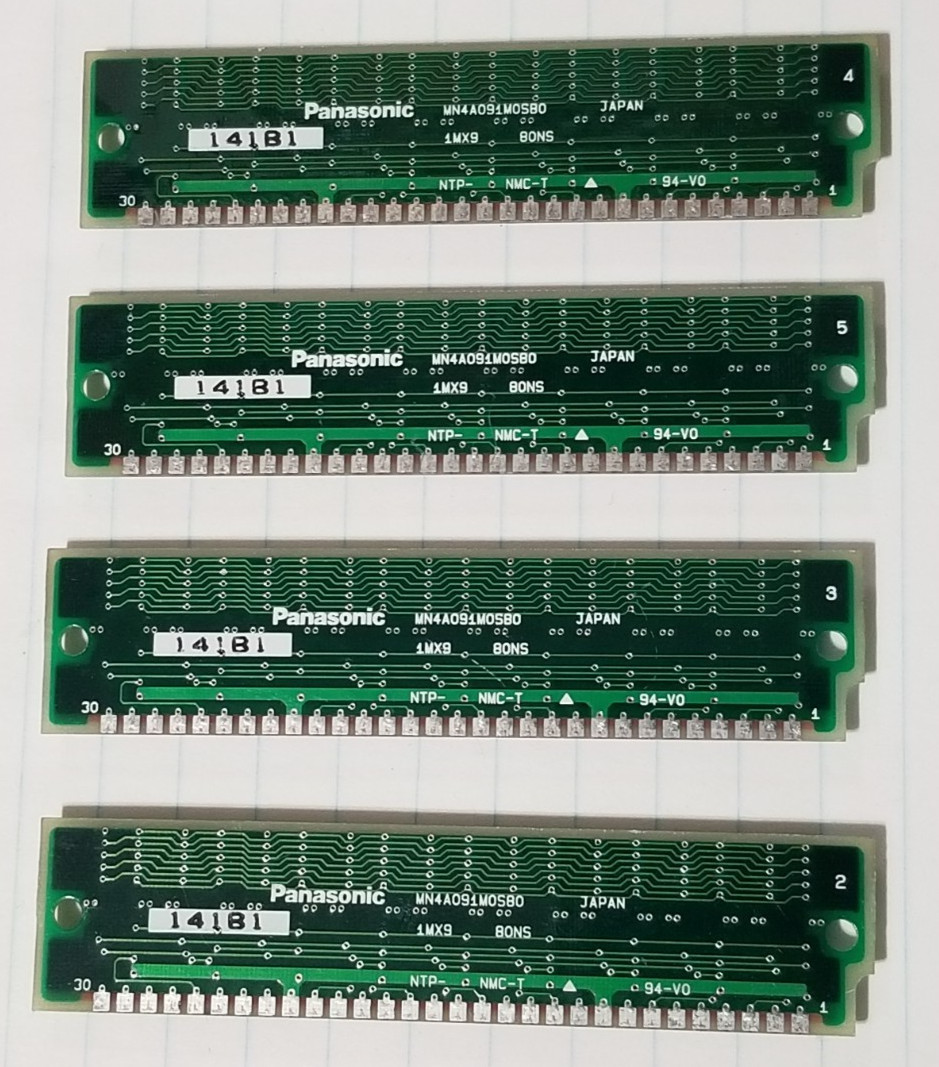 (lot of 4) Vintage Ram Panasonic MN4A091M0S80 1MB 30-pin SIMM