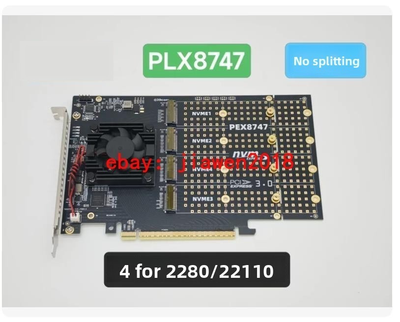 4 Port M.2 NVMe SSD PCIe x16 Adapter With PLX8747 PCI E 3.0 x16 Switch to 4