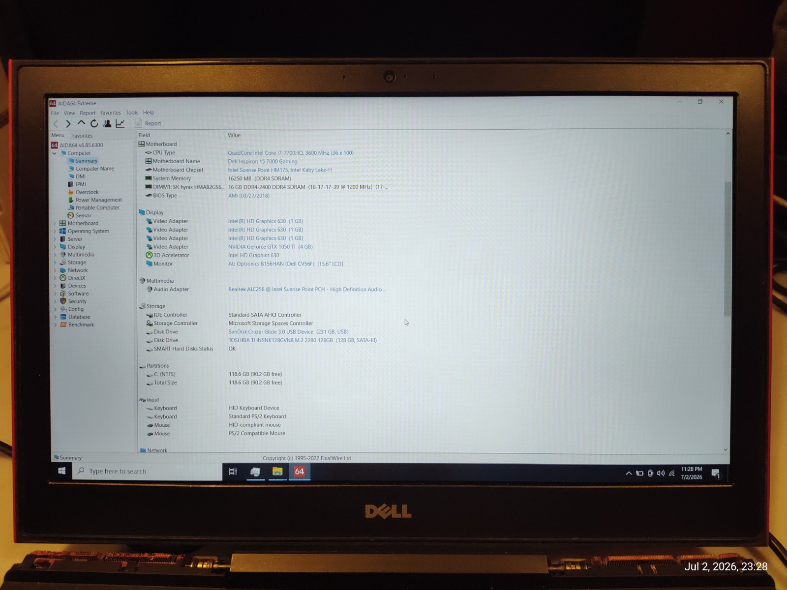 Dell Inspiron 15 7567 LCD Screen Display FULL ASSEMBLY FullHD 1080p Matte IPS