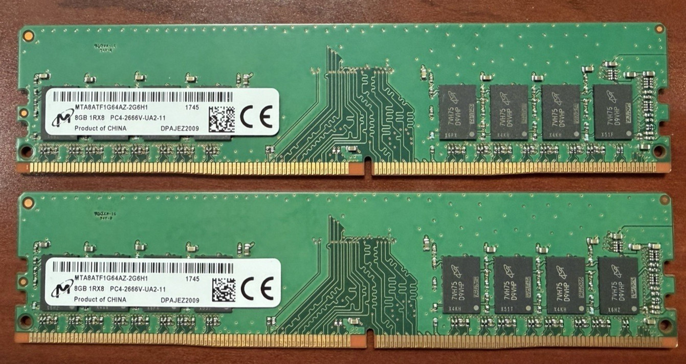 16GB Set of Two MT 8GB 1RX8 PC4-2666V-UA2-11 DDR4 2666 PC4-21300 DIMM