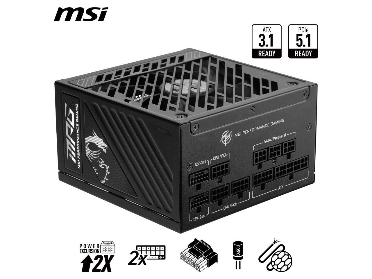 MSI – MPG A850GS PCIE5, 80+ Gold Full Modular Gaming PSU, 12V-2×6 Cable, 5080 50