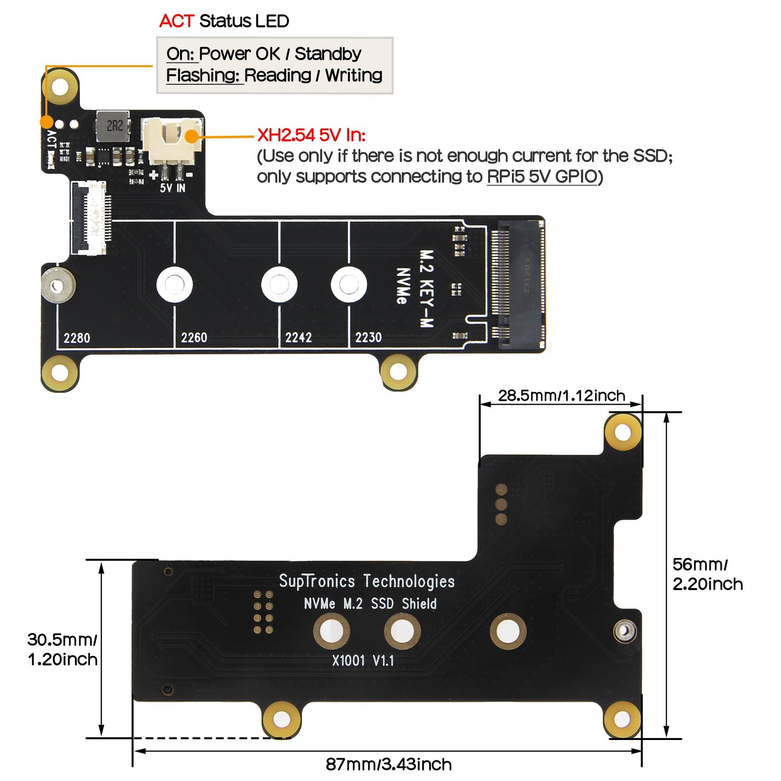 X1001 PCIe To M.2 HAT KeyM NVMe SSD PIP Board For Raspberry Pi 5 Support