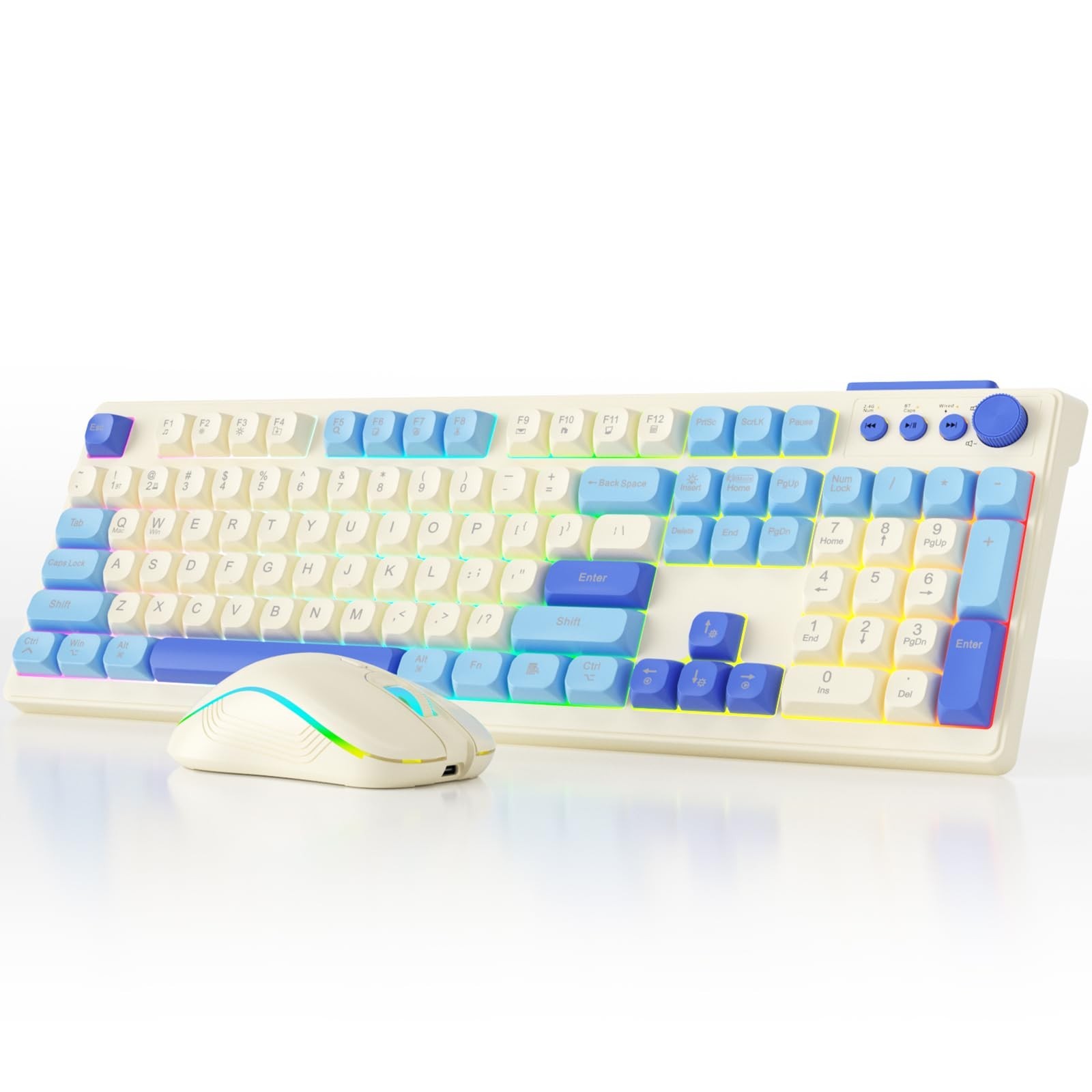 Wireless Keyboard and Mouse Combo, RGB Backlit Rechargeable 2000 mAh Battery,…