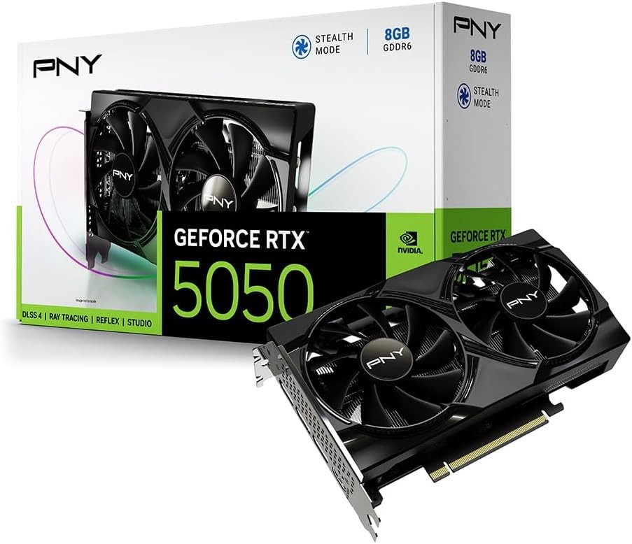 (Brand-New) PNY RTX 5050 8GB VCG50508DFXPB1 PCIe 5.0 x8 DUAL FAN Video Card