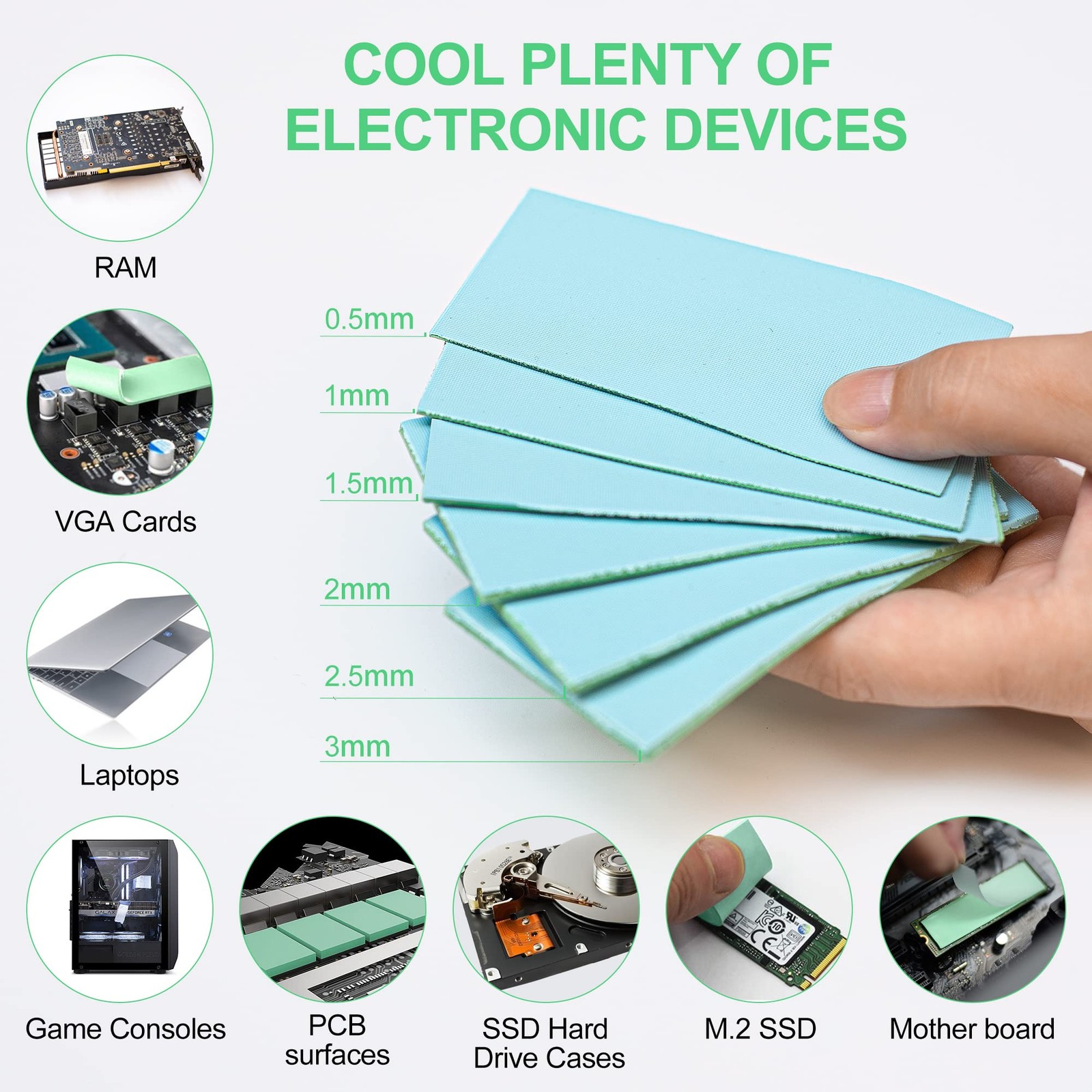 Thermal Pad 20W/m.K, 100x50x0.5mm Silicone Cooling Pad Non Conductive Heat Re…