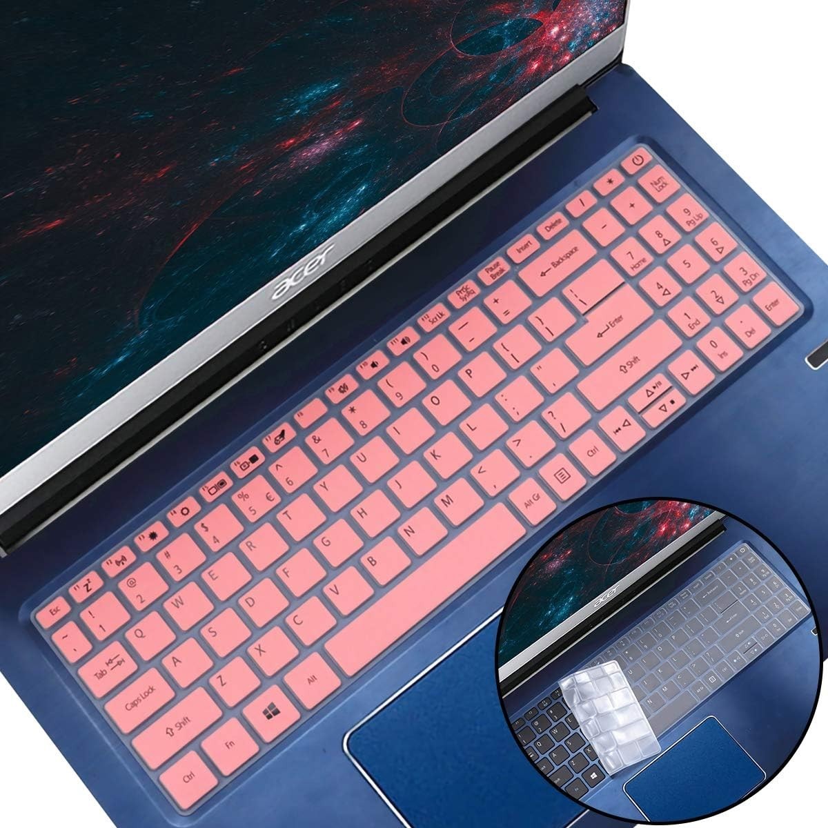 2-Pack Dustproof Silicone Keyboard Covers for Acer 15.6” Laptops – Pink & Clear