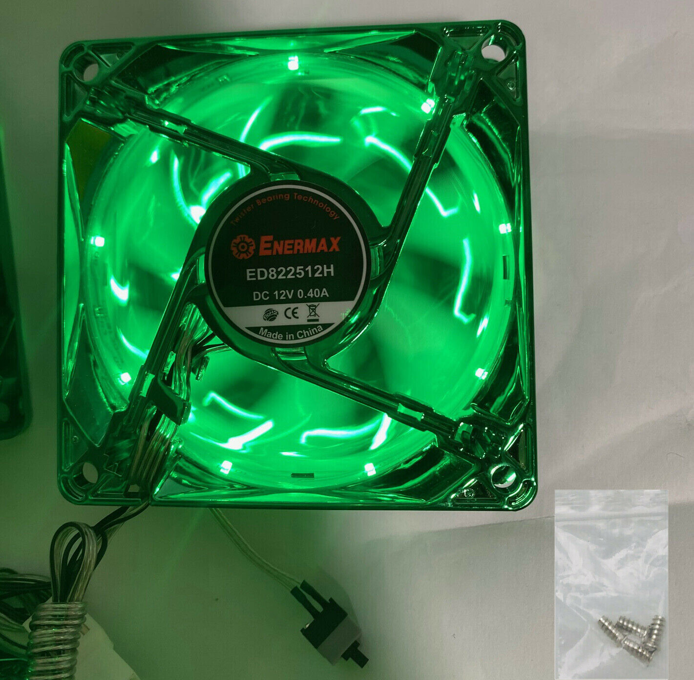 NEW Enermax 80mm x 25mm Green 3pin LED Smart Case Cooling Fan + Thermal Control