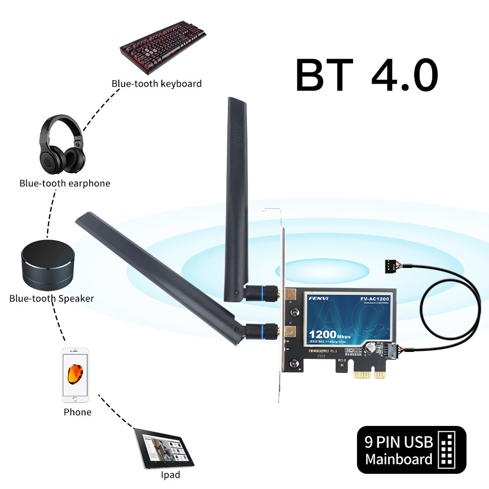 FV-AC1200 Dual Band PCIE WiFi Adapter Desktop PC Wireless Network Bluetooth Card