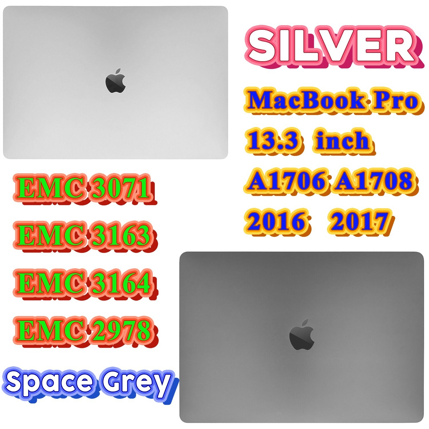 13″ MacBook Pro LCD Display Assembly 2016 2017 A1706 A1708 Silver Gray 661-07971