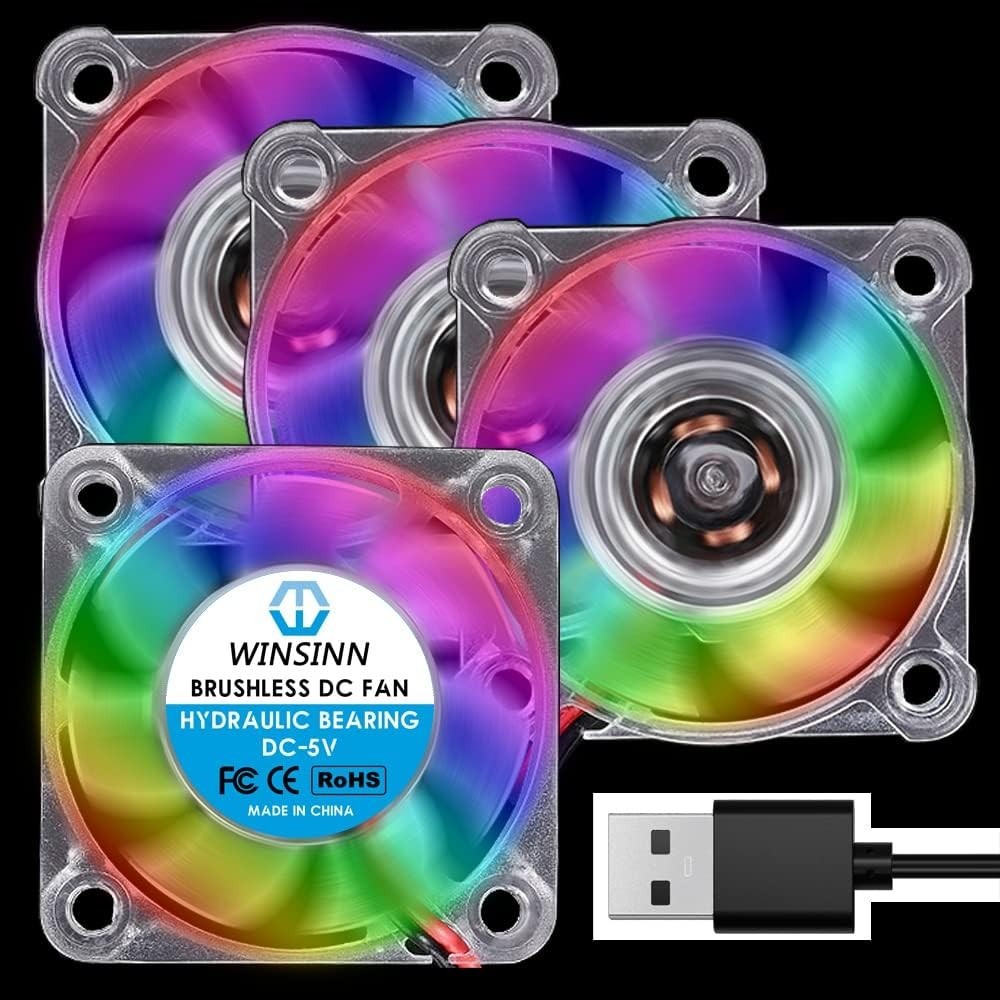 Hydraulic Bearing 40mm RGB USB Fan 5V, 4 Pack for Small Electronics Cooling
