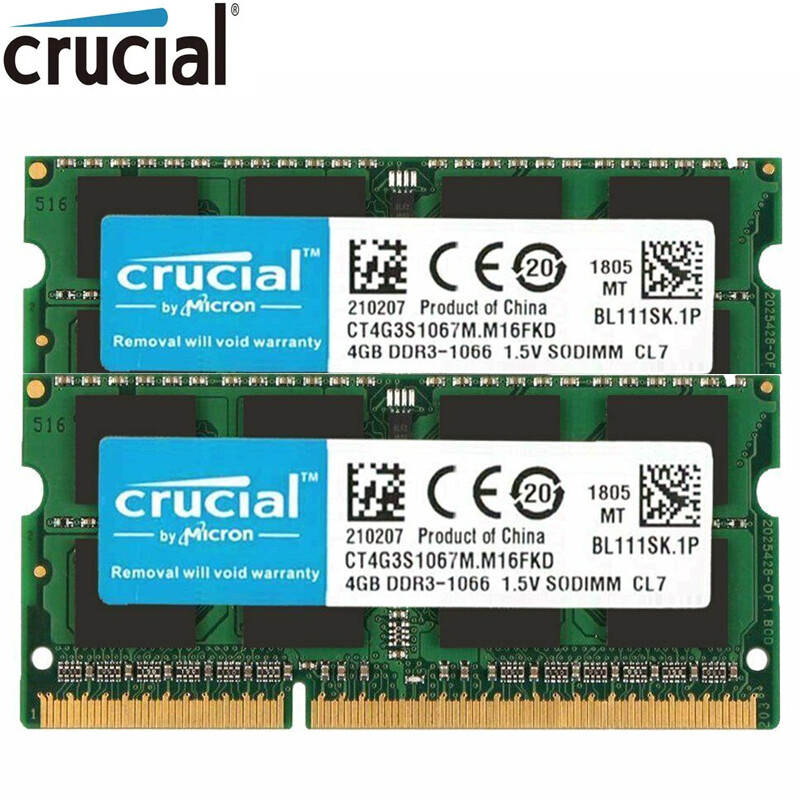 Crucial RAM 8GB 2X4GB 2RX8 PC3-8500 DDR3 1066MHz 1.5V Laptop Notebook Memory