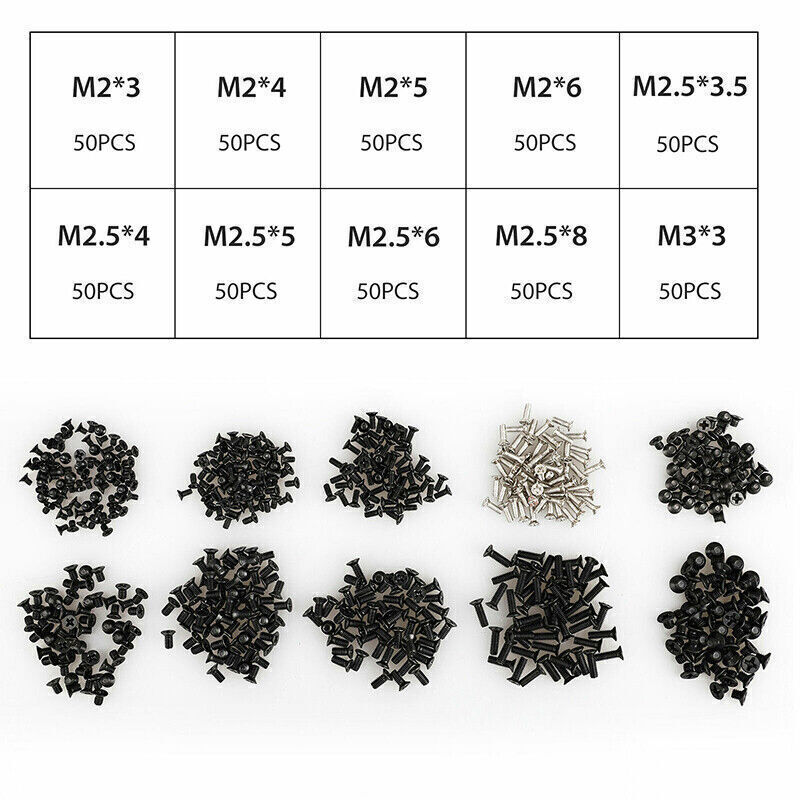 500pcs 10-Size Universal Laptop Computer Tablet M2 M2.5 M3 Screws Assortment Kit