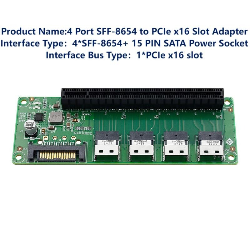 4 Port SFF-8654 to PCIe x16 Slot Adapter