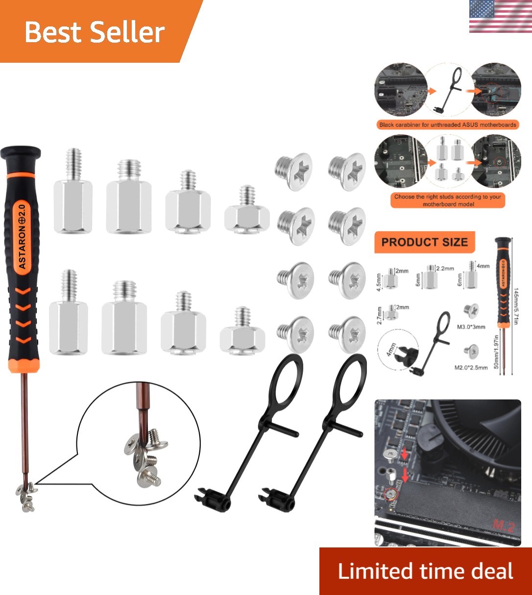 Durable M.2 SSD Screws Kit with Magnetic Screwdriver for Easy Installation