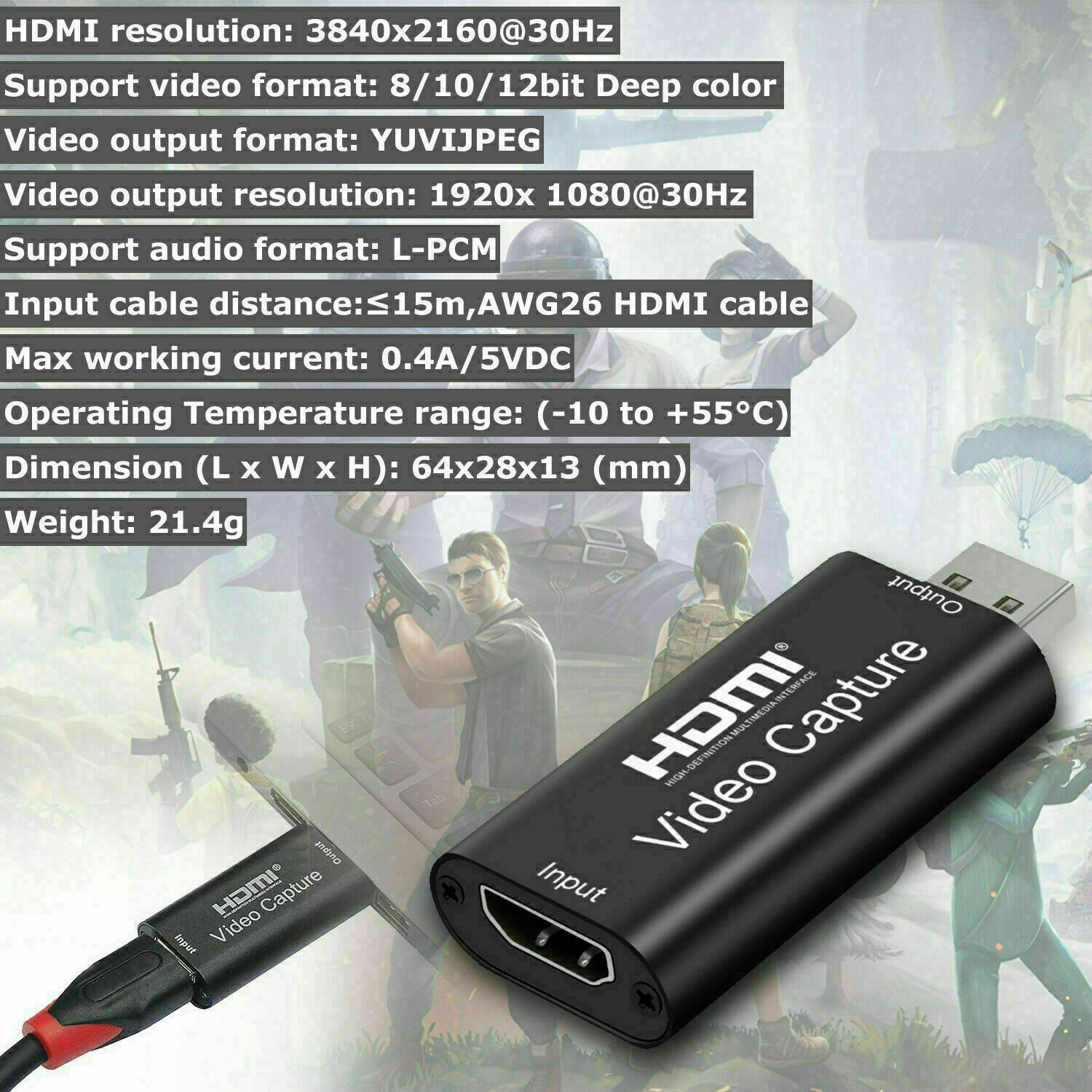 HDMI to USB Video Capture Card 1080P Recorder Phone Game Video Live Streaming US