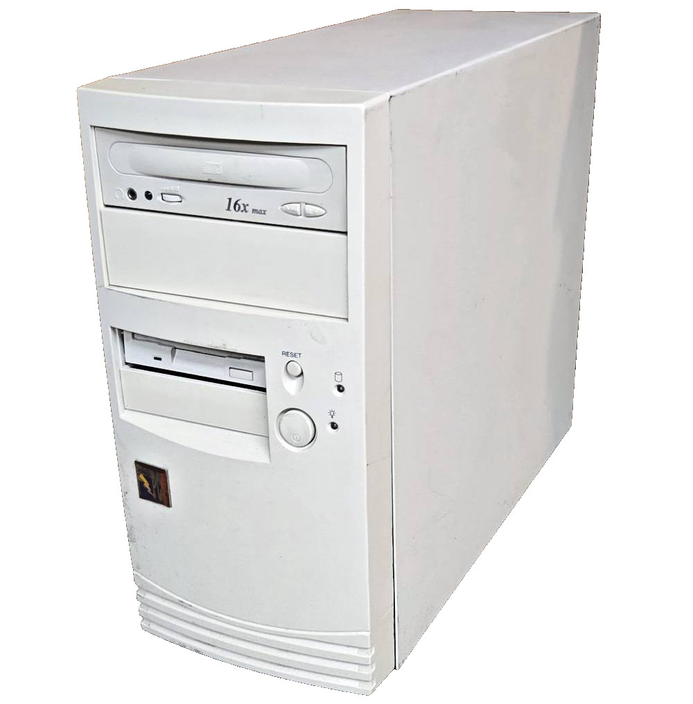 1997 Baby AT minitower case, 235W power supply, 32MB, 3.5″ FDD, 16X CD ROM