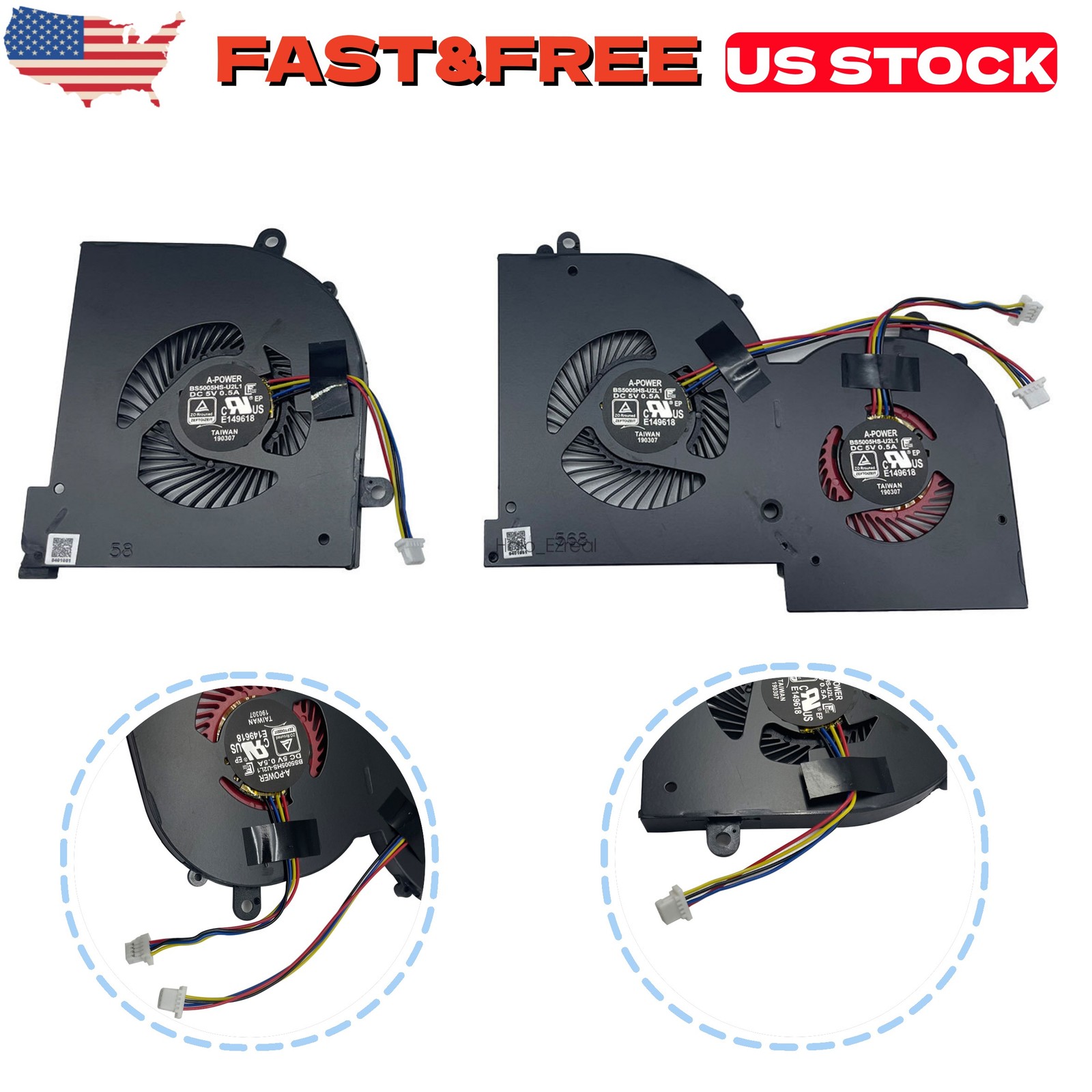 GPU & CPU Fan Fit For MSI GS65 Stealth 8SE 8SF 8SG Thin 8RE 8RF GS65VR MS-16Q2