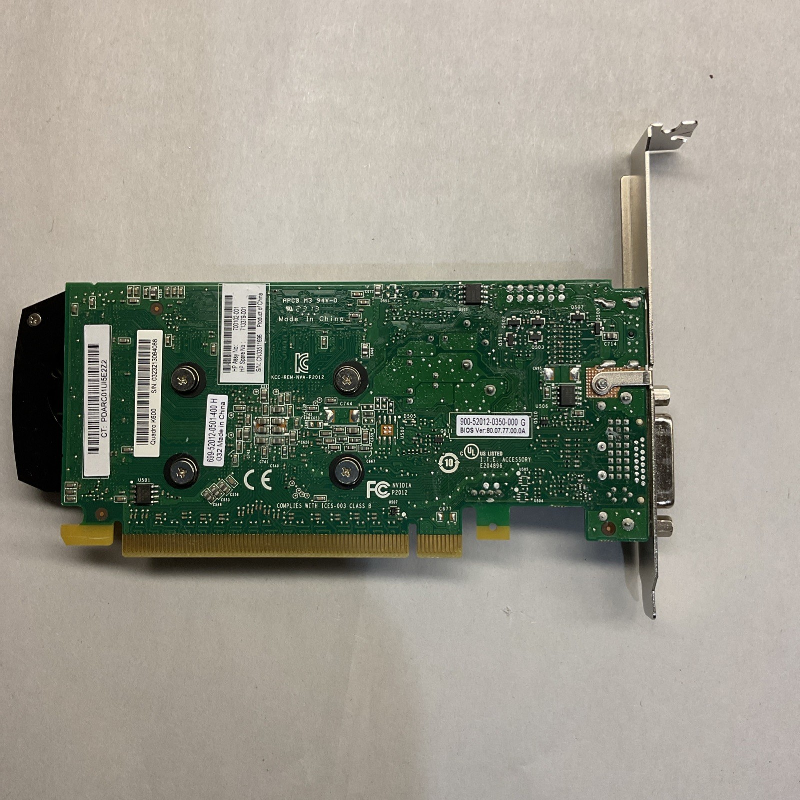 LOT OF 5 HP NVIDIA Quadro K600 1GB DDR3 PCI-E Video Card High PROFILE 700102-001