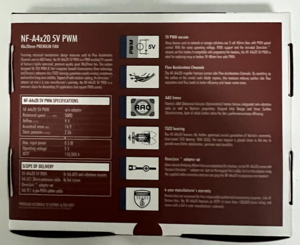 Noctua NF-A4x20 5V, PWM Premium Quiet Fan, 3-Pin, 5V Version (40x20mm, Brown)