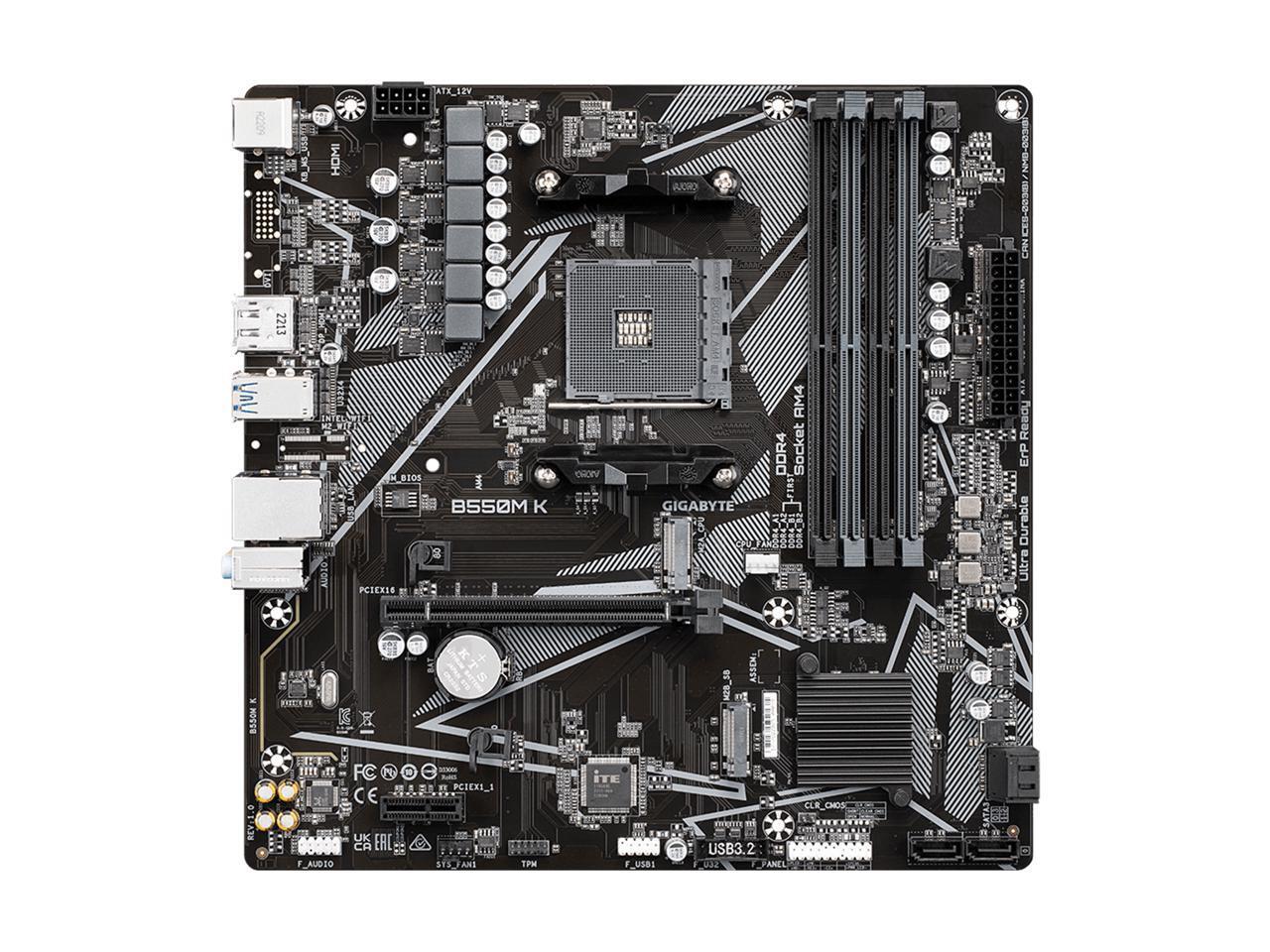 GIGABYTE B550M K AM4 AMD B550 Micro-ATX Motherboard with Dual M.2, SATA 6Gb/s, U