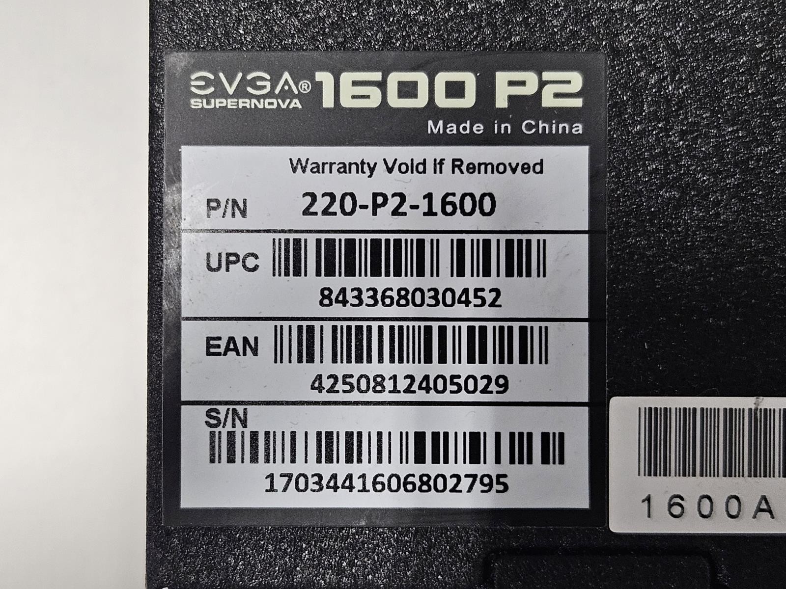 EVGA SuperNOVA 1600 P2 1600W 80+ Platinum Fully Modular PSU 220-P2-1600 w/Cables