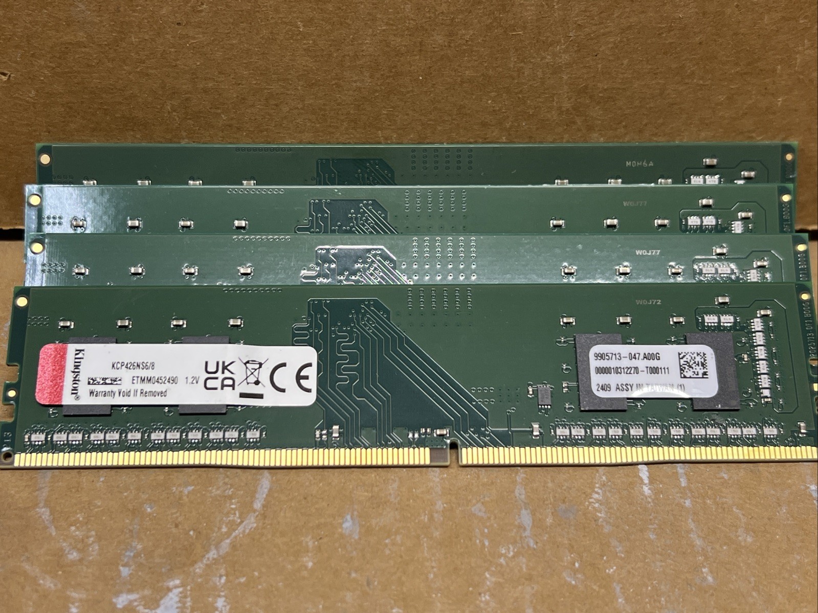 Lot of 4 Kingston KCP426NS68 8GB DDR4-2666 Desktop RAM 32GB Total