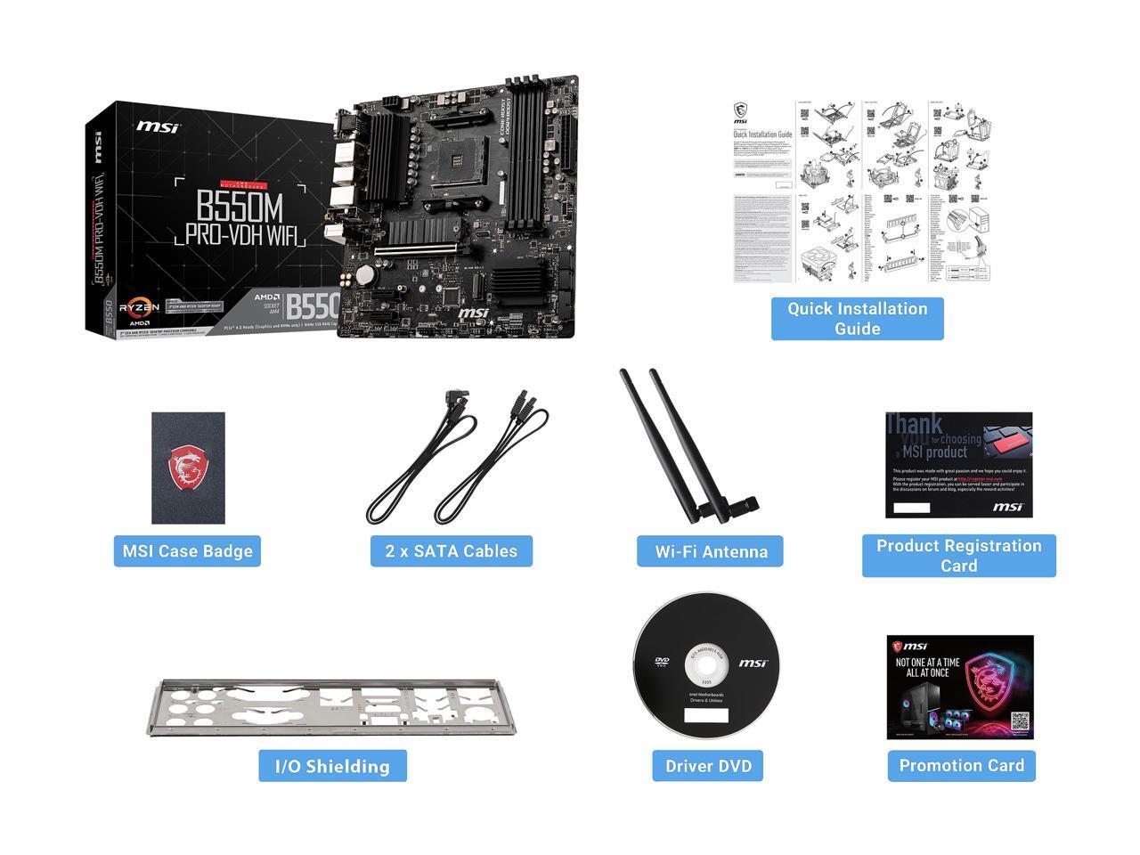 MSI PRO B550M PRO-VDH WIFI AM4 AMD B550 SATA 6Gb/s Micro ATX AMD Motherboard