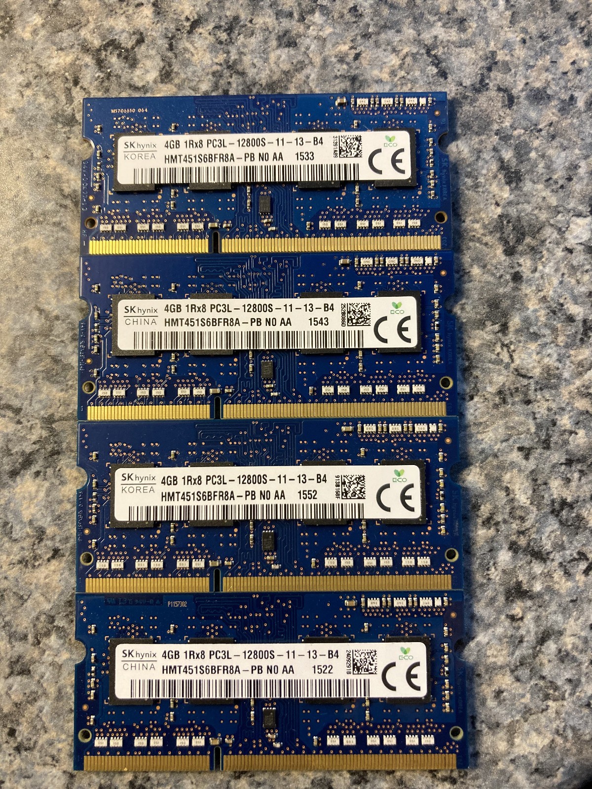 SK Hynix 16GB (4x4GB) 1Rx8 PC3L-12800S DDR3-1600Mhz Laptop RAM HMT451S6BFR8A-PB
