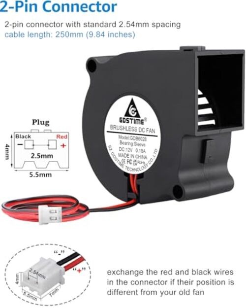 6028 Blower 12V DC Brushless Cooling Fan 2-Pin, 60mm x 28mm Computer 60x28mm