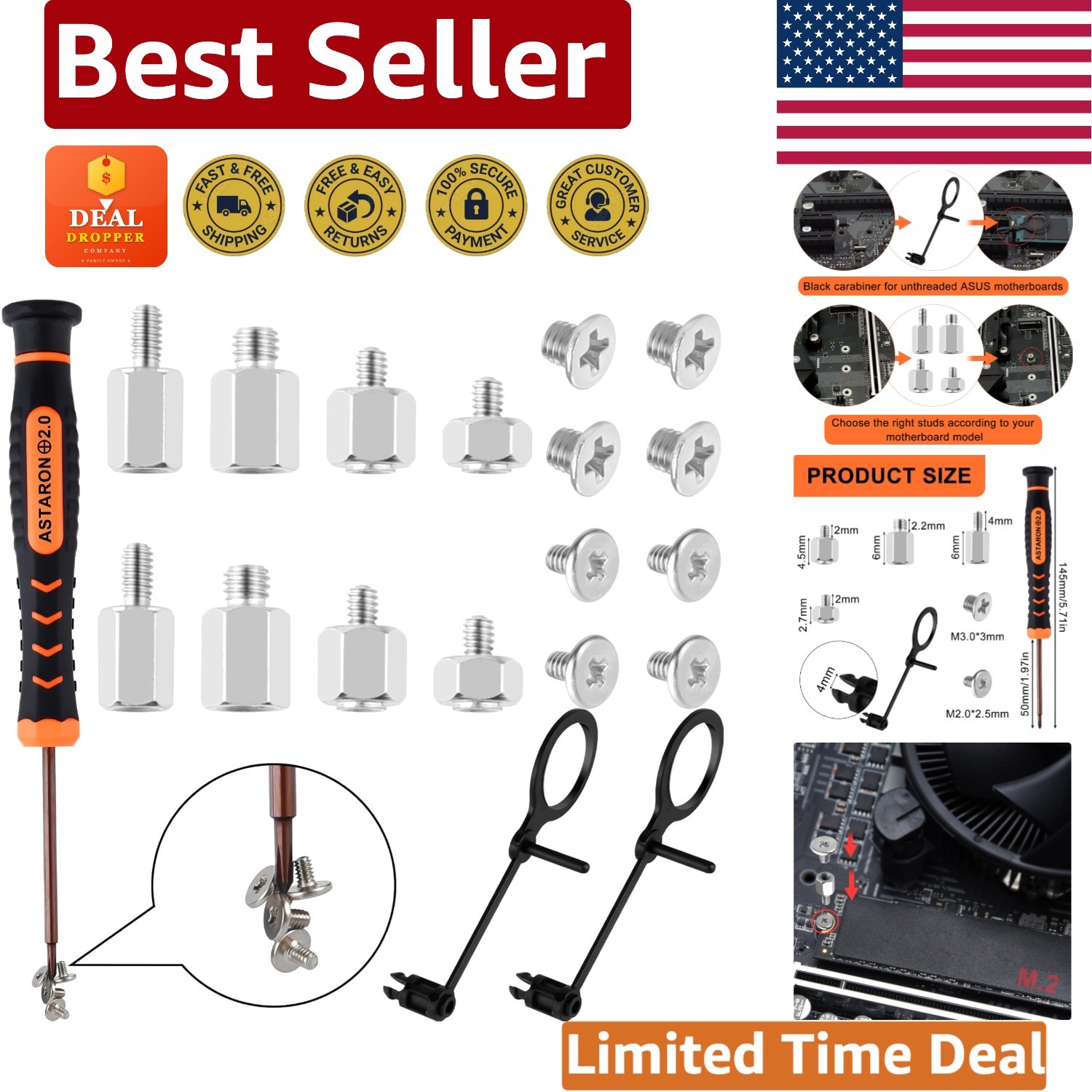 Complete M.2 SSD Screw Kit with Magnetic Screwdriver for Asus & MSI Motherboards