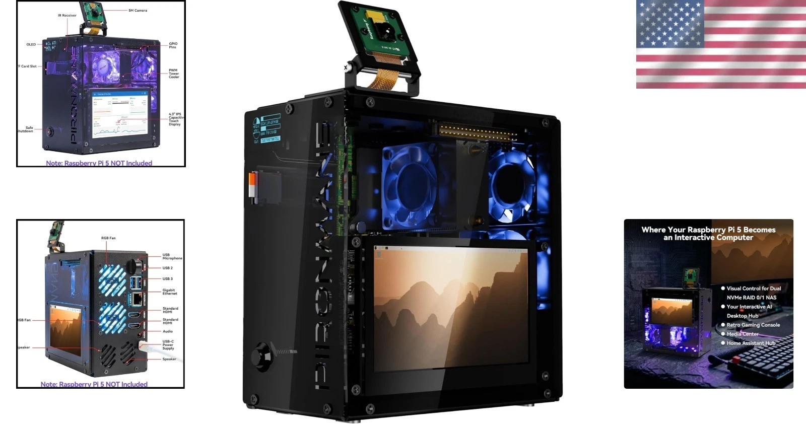 Gaming Mini PC Case for Raspberry Pi 5 – Pironman 5 Pro Max