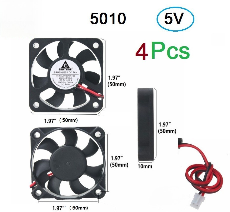 2pcs/4pcs 5V 2″ 50CM Cooling Computer Fan 5010 DC 3D Printer 2-Pin 50x50x10mm