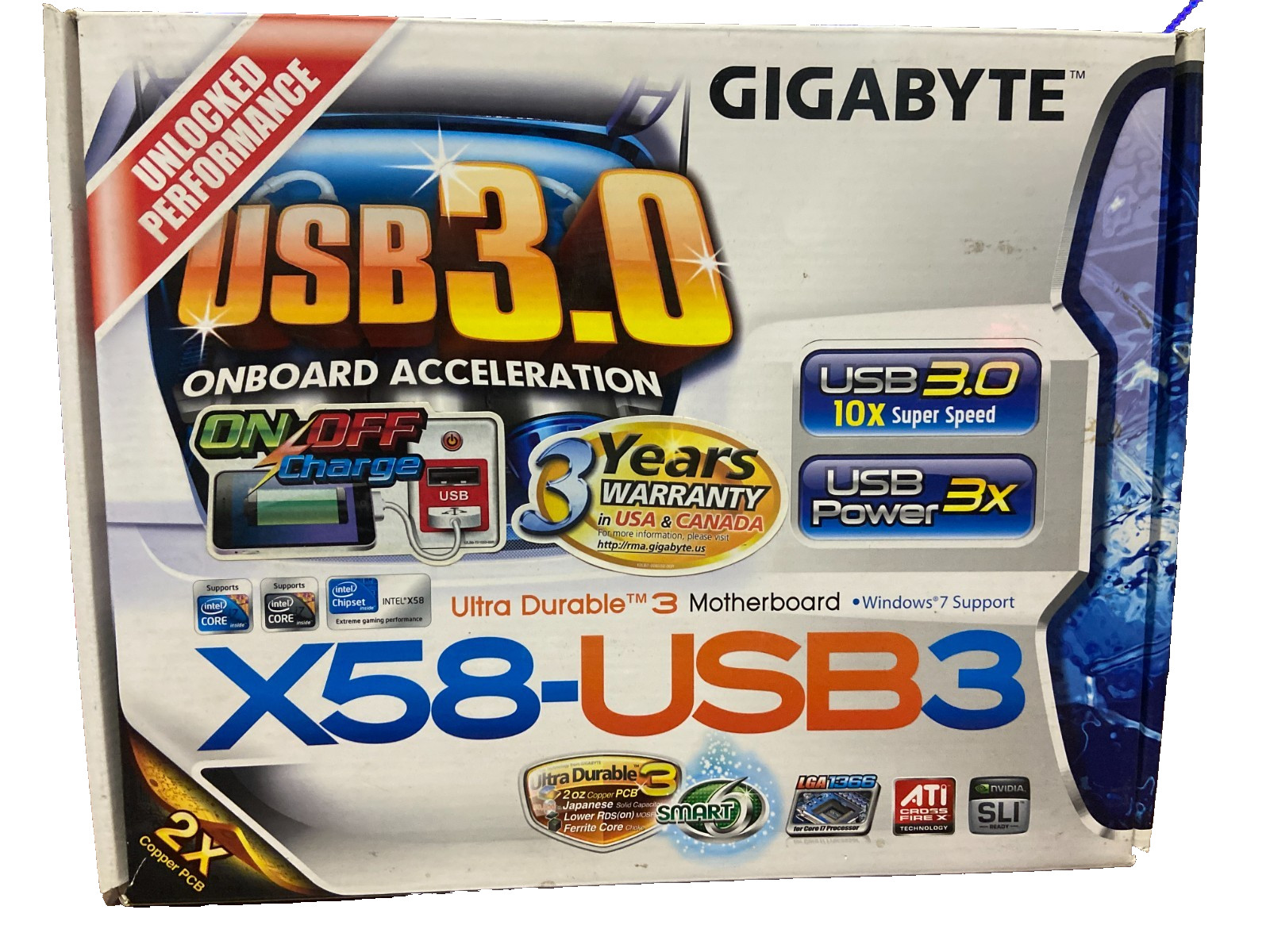 GIGABYTE GA-X58-USB3 Intel X58 LGA 1366 USB 3.0 ATX Motherboard W/ Intel Core i7