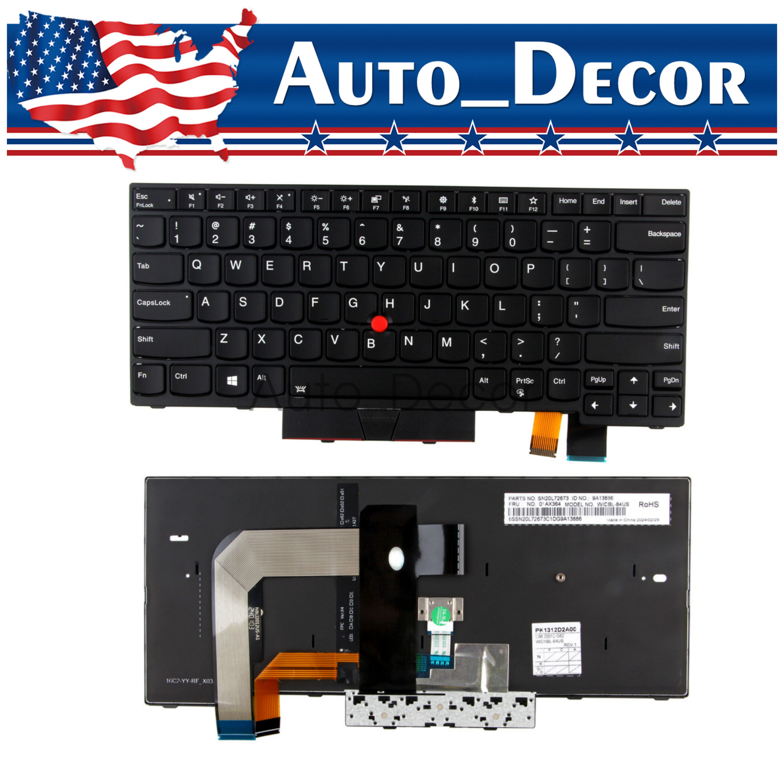 Layout Keyboard Fit Lenovo Thinkpad T470 T480 A475 A485 with Backlit 01AX40 US